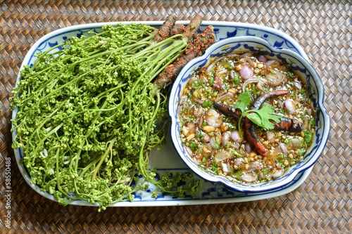 boiled neem with Sweet sauce Delicious Thai style Food photo
