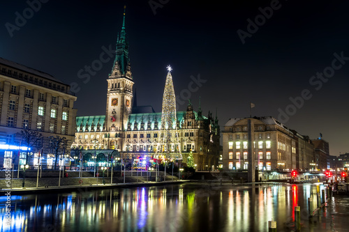 Christmas illuminations at Rathaus square in Hamburg, Germany © Sergey Kelin