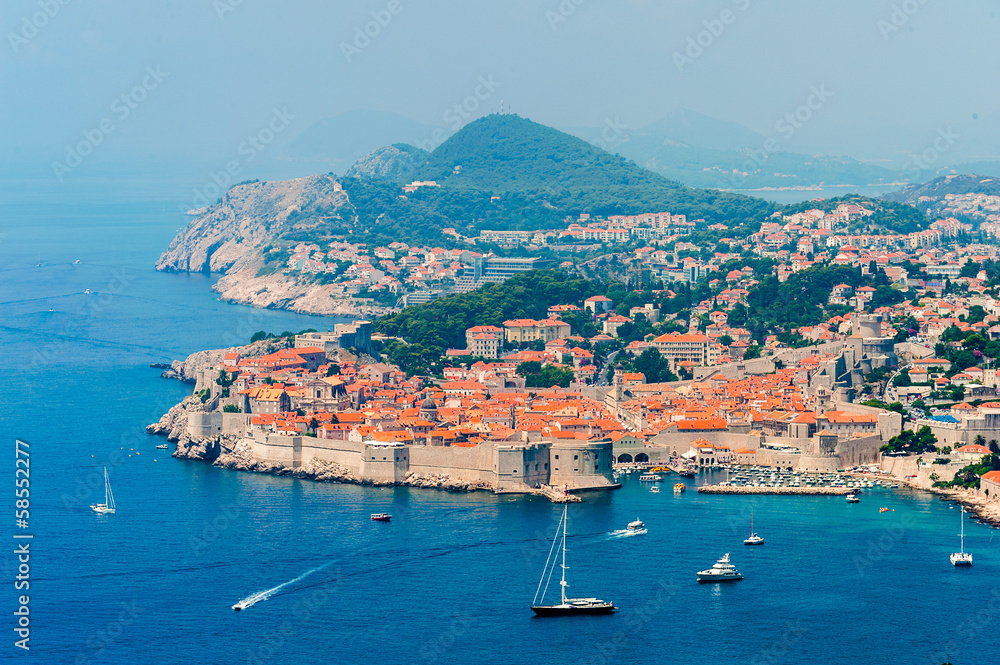 View of the old town of Dubrovnik on hazy day