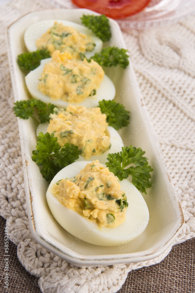 Stuffed eggs with parsley and mayonnaise Stuffed eggs with parsley and mayonnaise