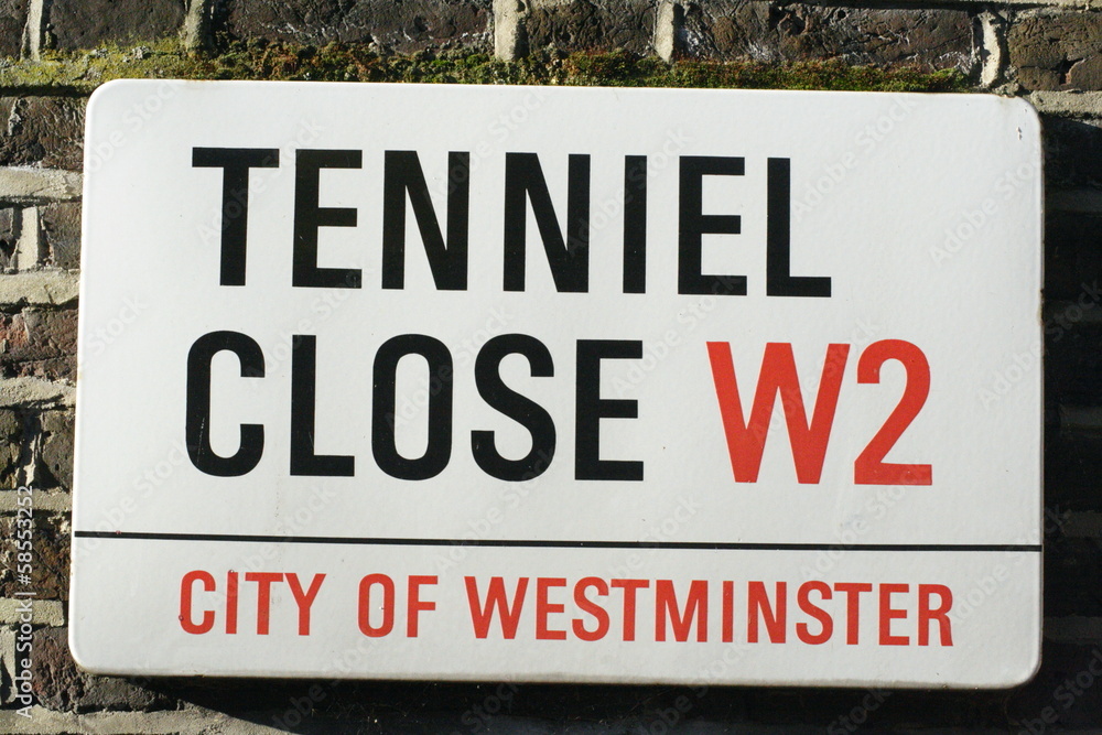 Tenniel close street sign named after illustrator of alice and wonderland Tenniel close street sign named after illustrator of alice and wonderland