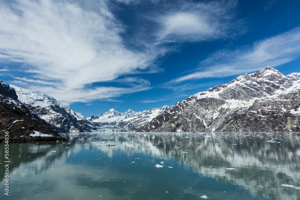 Panoramic view of the Johns Hopkins Inlet in Glacier Bay