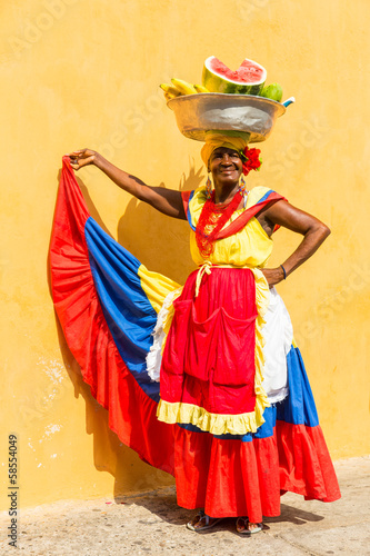 Lady selling fruits in Cartagena, Colombia