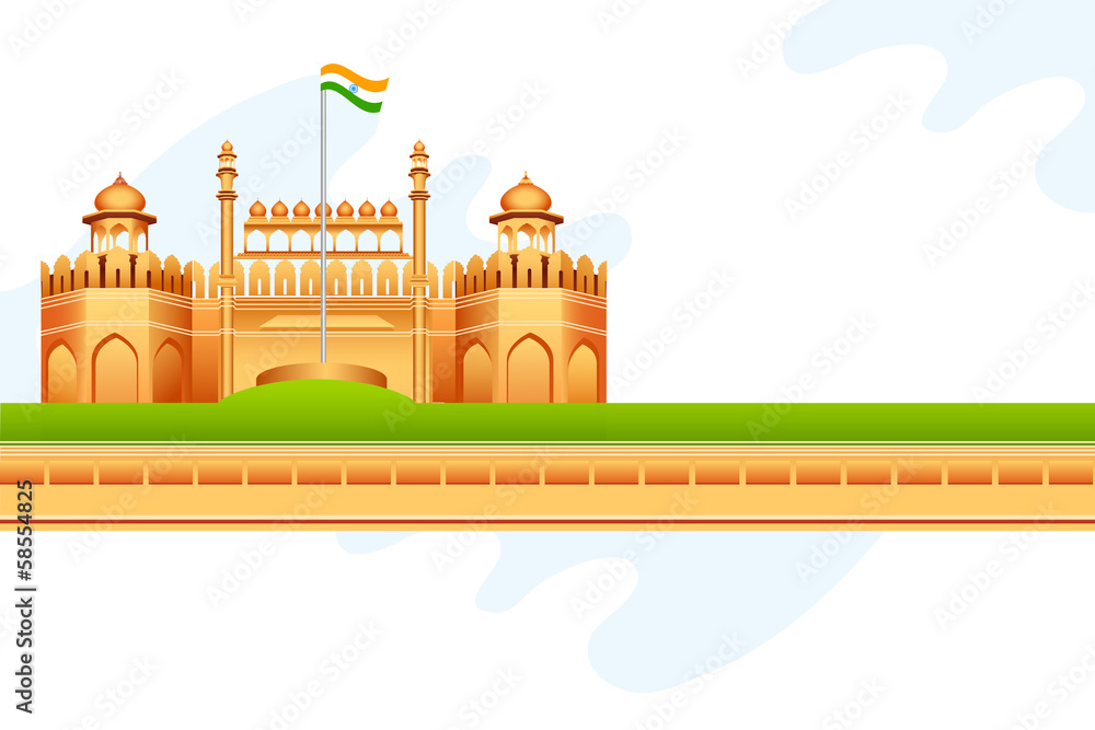 vector illustration of Indian tricolor on Red Fort in India