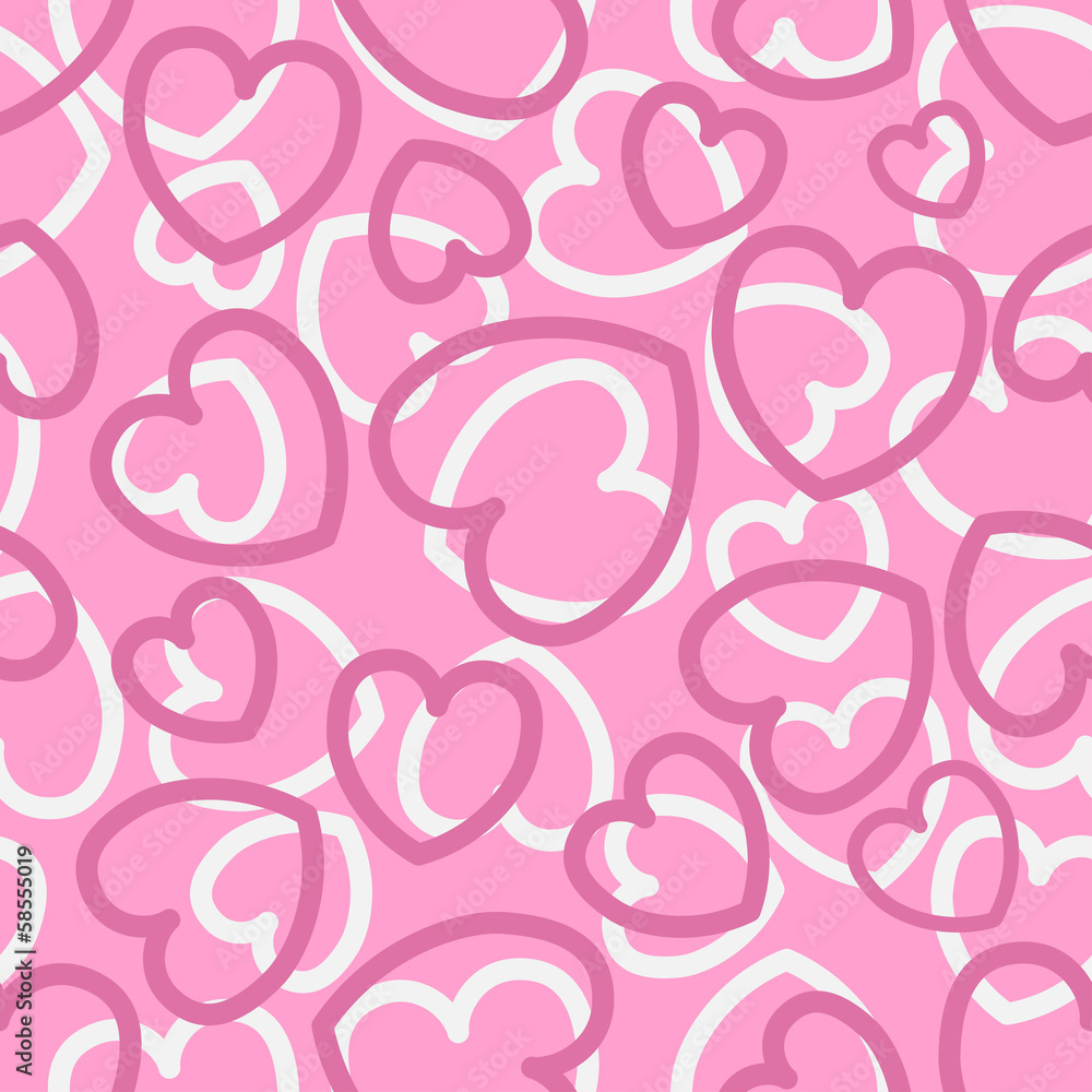 Seamless pattern with hearts on pink