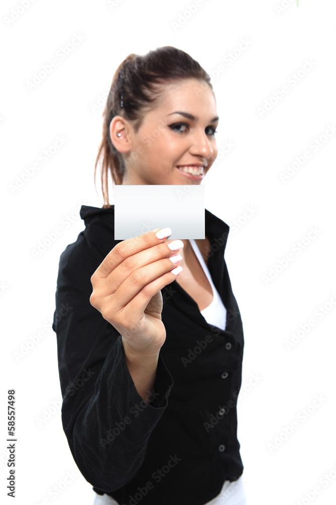 Showing sign woman Showing sign woman