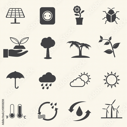Eco energy icons set with texture background. Vector