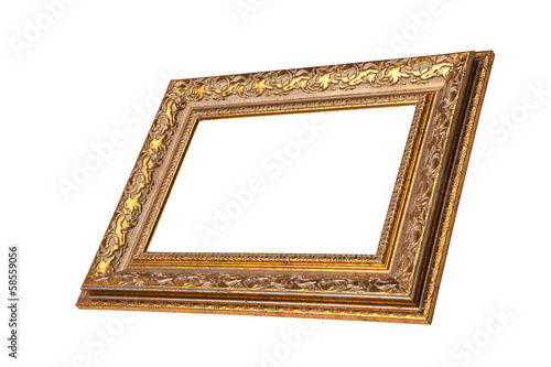 Vintage golden frame with blank space, isolated on white backgro