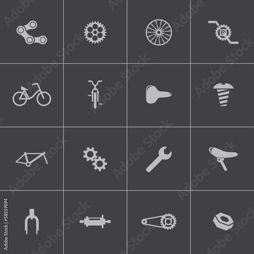 Vector black bicycle part icons set