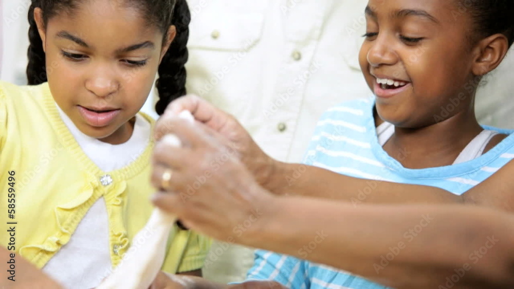 Young Girls Kitchen African American Grandparents Young Girls Kitchen African American Grandparents