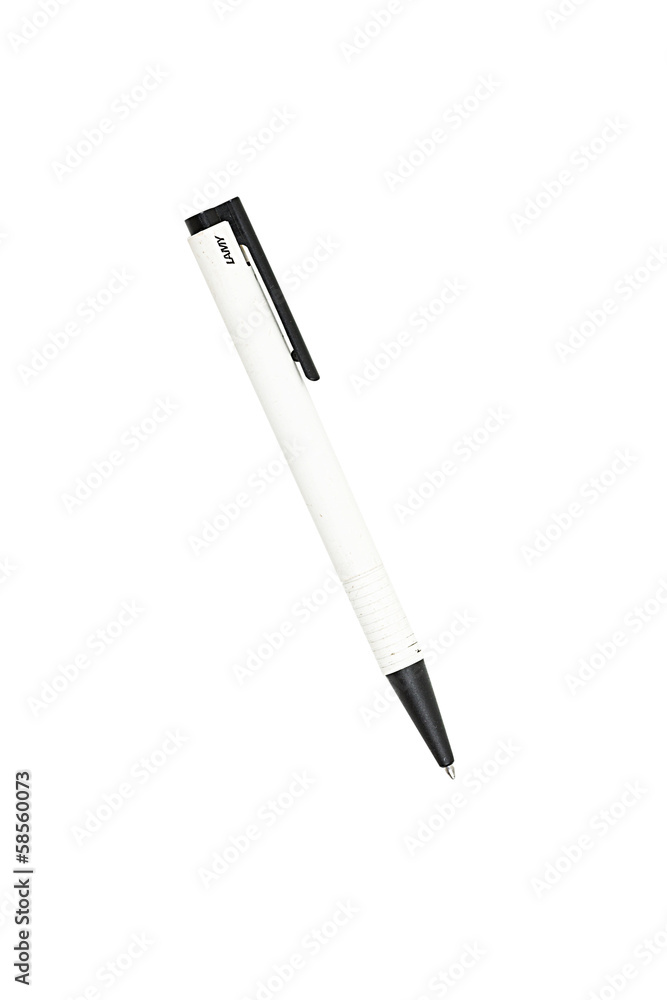 an old black and white ball pen, isolated on white an old black and white ball pen, isolated on white