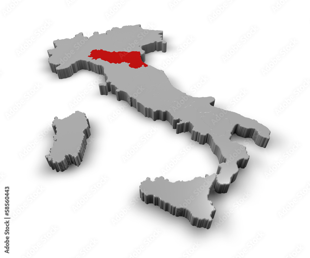 Cartina Italia 3d regioni Emilia Romagna ilustração do Stock | Adobe Stock
