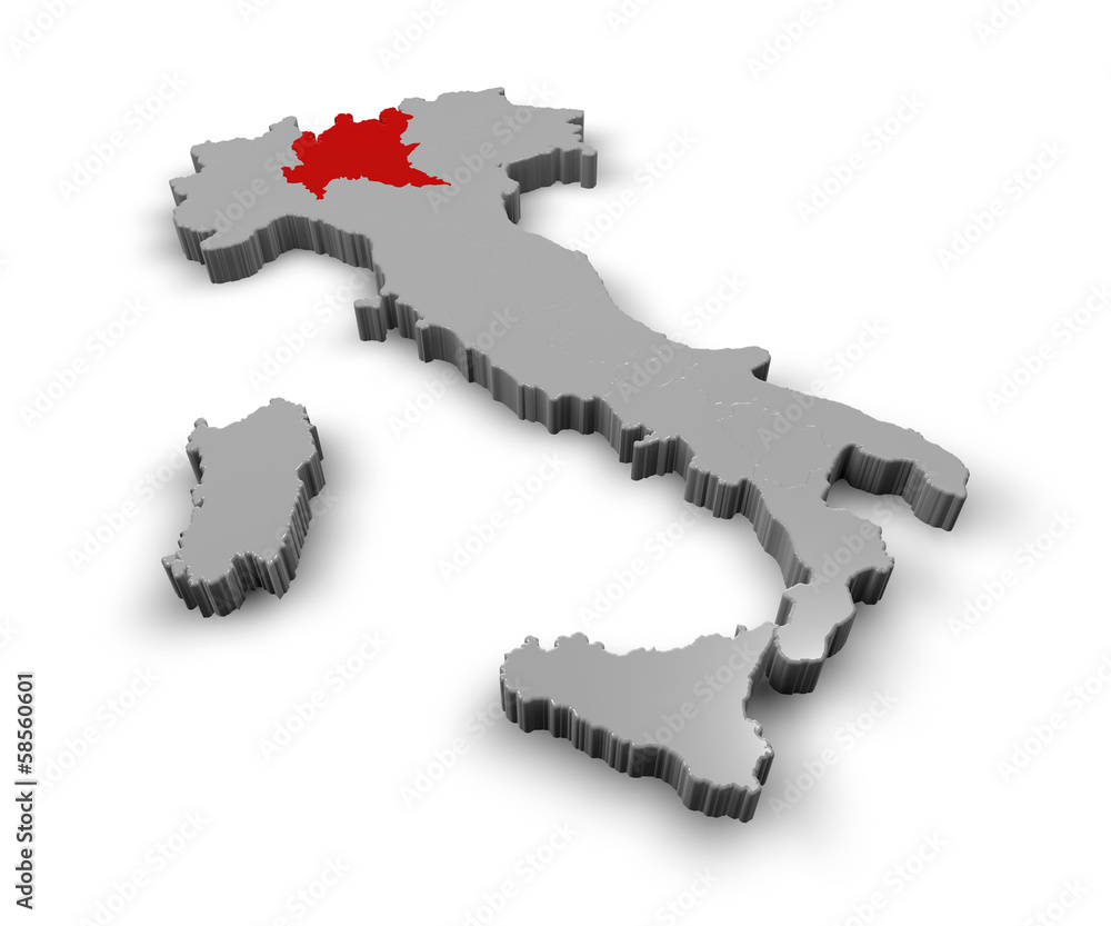 Cartina Italia 3d regioni Lombardia Stock Illustration | Adobe Stock