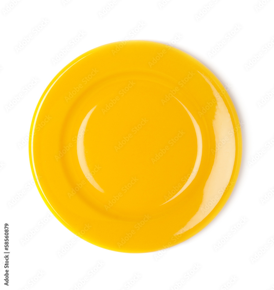 Yellow empty plate on white background Yellow empty plate on white background