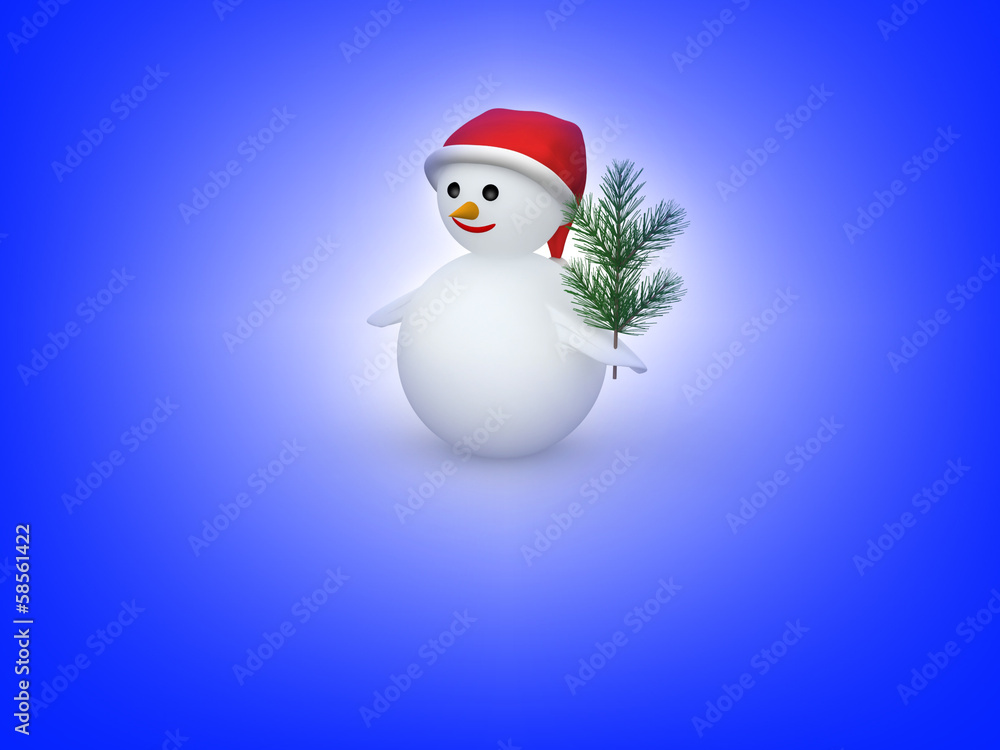 Obraz premium 3D snowman with Santa Claus hat
