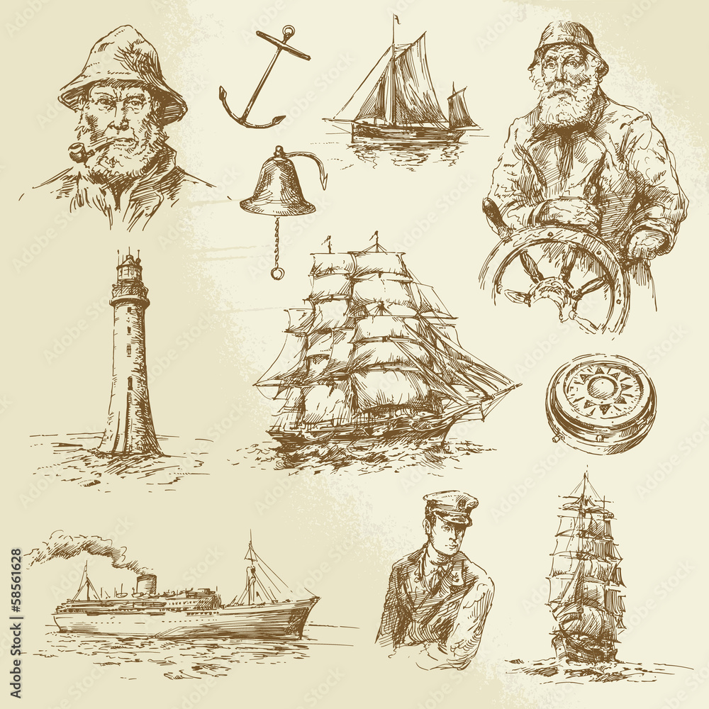 Fototapeta premium nautical elements - hand drawn set