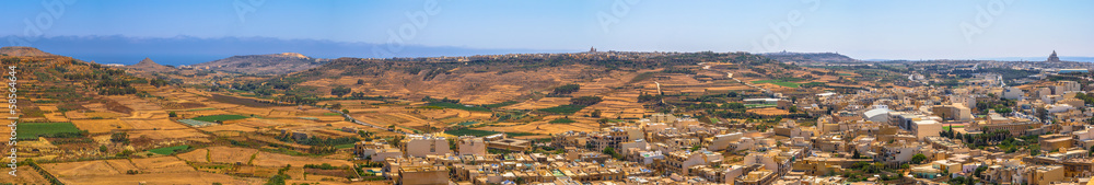 Panoramic view of cities in the island of Gozo from the citadel