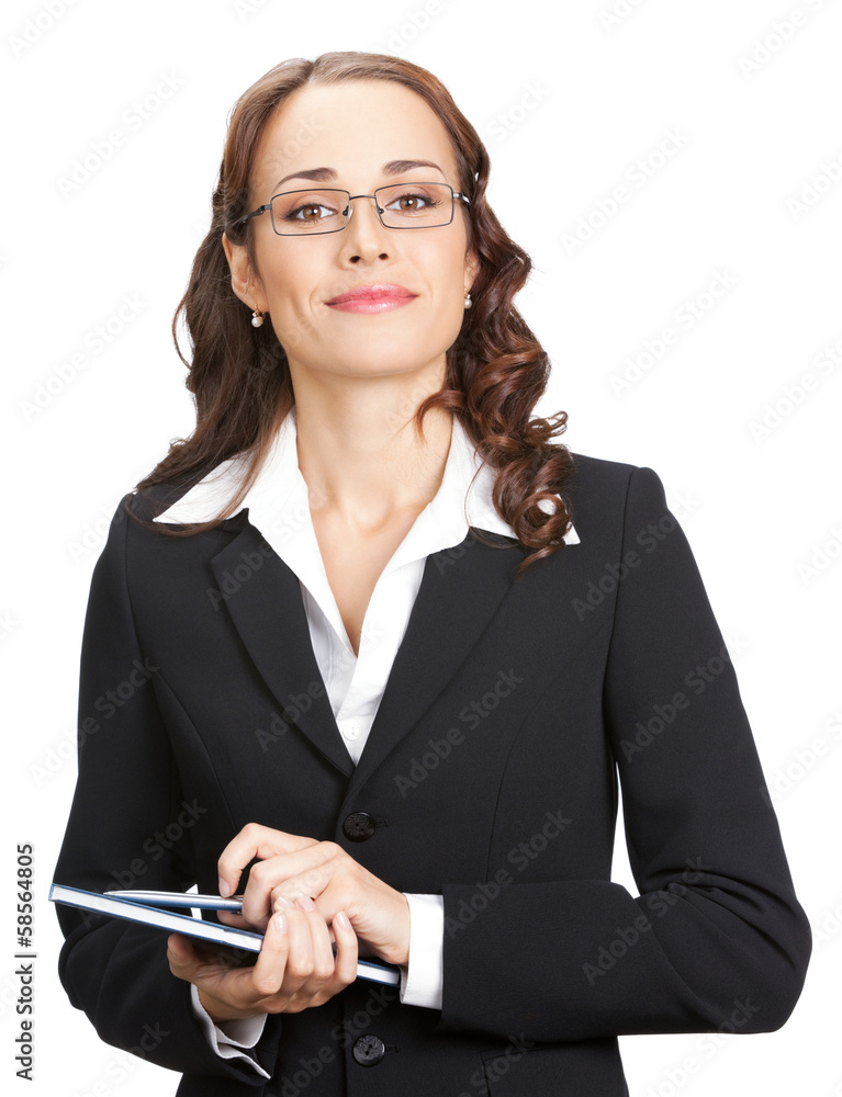 Young businesswoman with notepad, isolated Young businesswoman with notepad, isolated