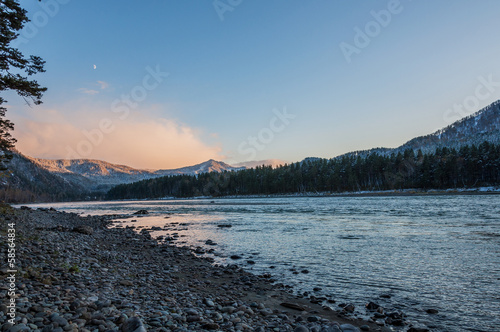 River mountain twilight sunset