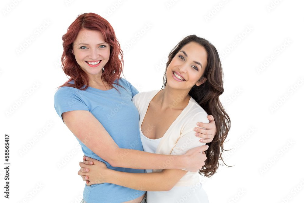 Portrait of a young female embracing her friend Portrait of a young female embracing her friend