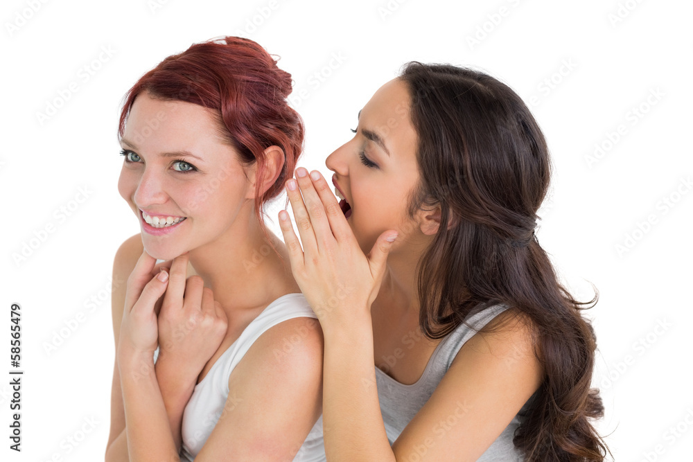 Close-up of two young female friends gossiping Close-up of two young female friends gossiping