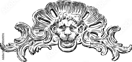 Cartouche with lion head