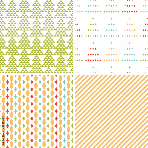 set of geometric Christmas seamless patterns