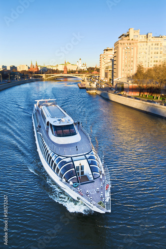 Fotografie Pleasure boat on the Moskva River. Moscow, Russia
