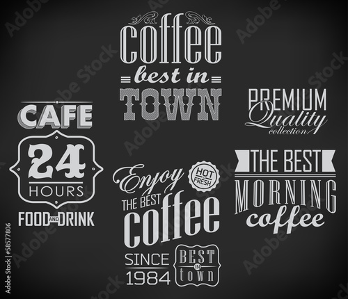 set of coffee labels on chalkboard