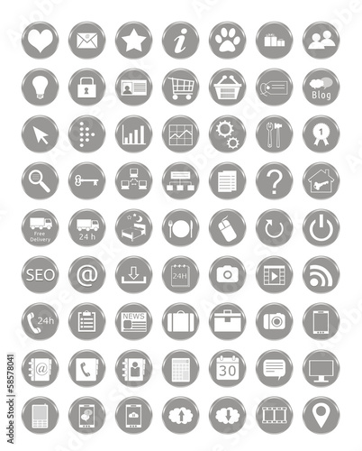 Set de iconos para web en colores grises o plateados