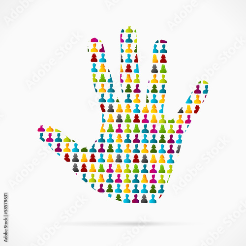 Abstract volunteer hand made out of large group of people