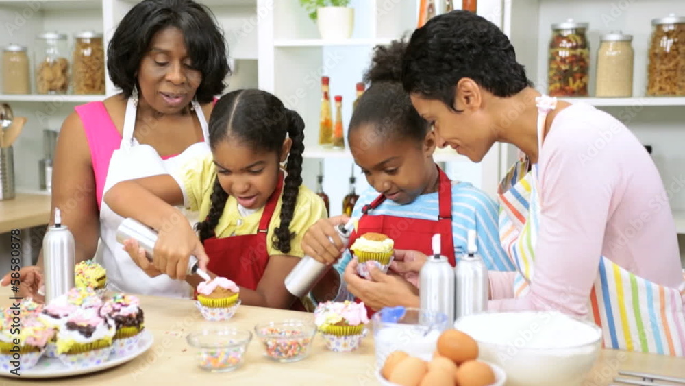 Three Generations Ethnic Females Kitchen Baking Three Generations Ethnic Females Kitchen Baking