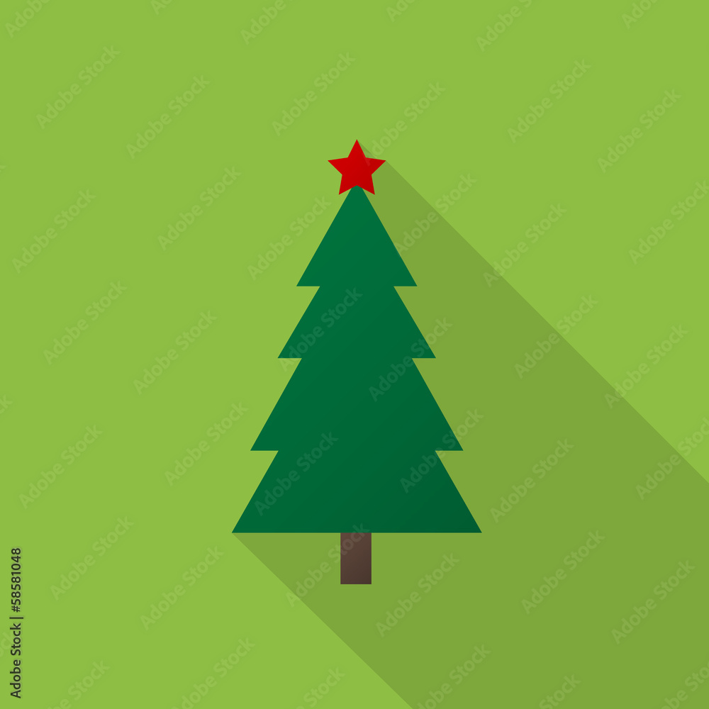 Christmas tree icon with long shadow on light green background