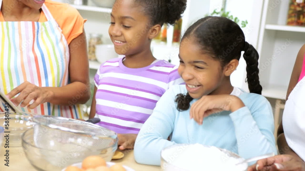 Three Generations Ethnic Females Kitchen Baking Three Generations Ethnic Females Kitchen Baking