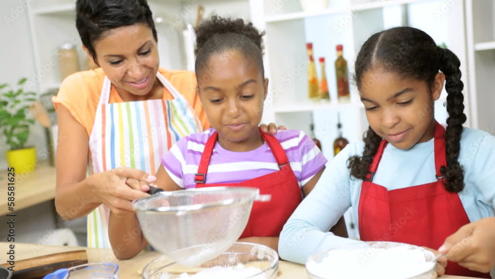 African American Girls Baking Lesson Mother Kitchen African American Girls Baking Lesson Mother Kitchen