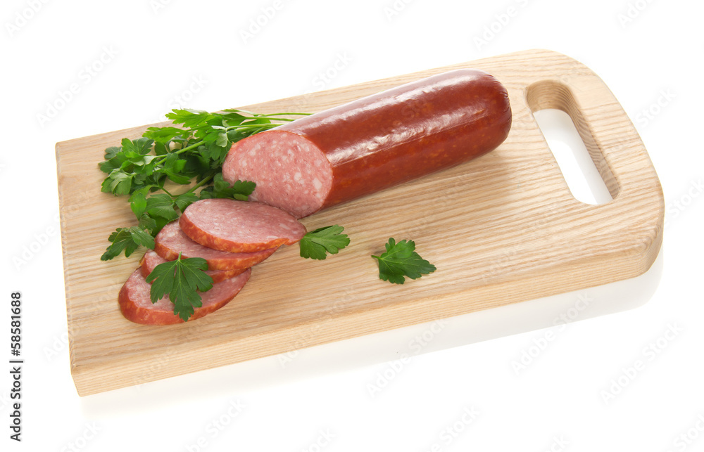 Sausage on a chopping board