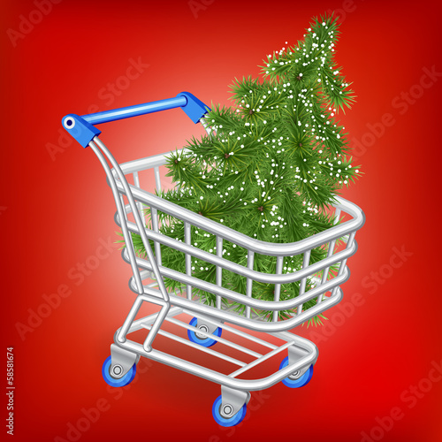 Christmas tree in a shopping cart