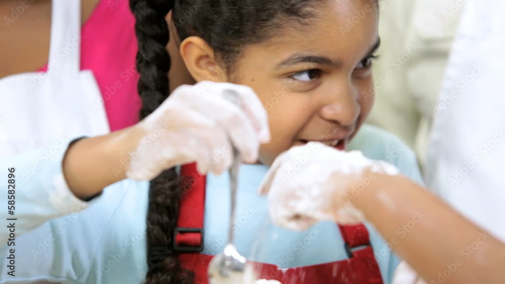 Close Up African American Girls Fun Baking Home Kitchen Close Up African American Girls Fun Baking Home Kitchen