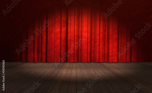 Illustration of an Old Stage with Curtain and Spotlight