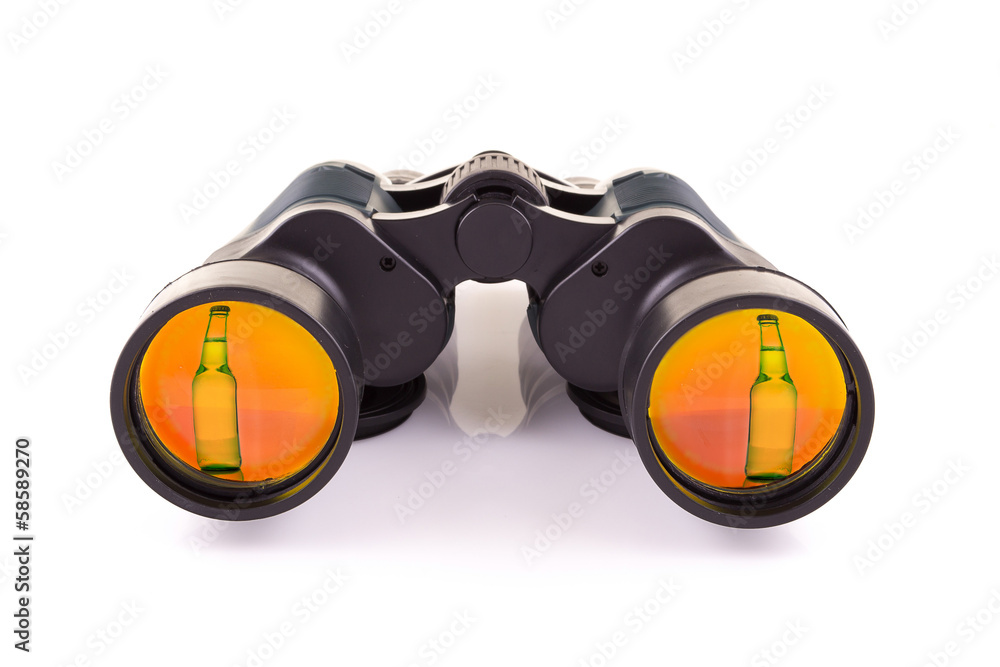black binoculars with beer isolated on a white background black binoculars with beer isolated on a white background