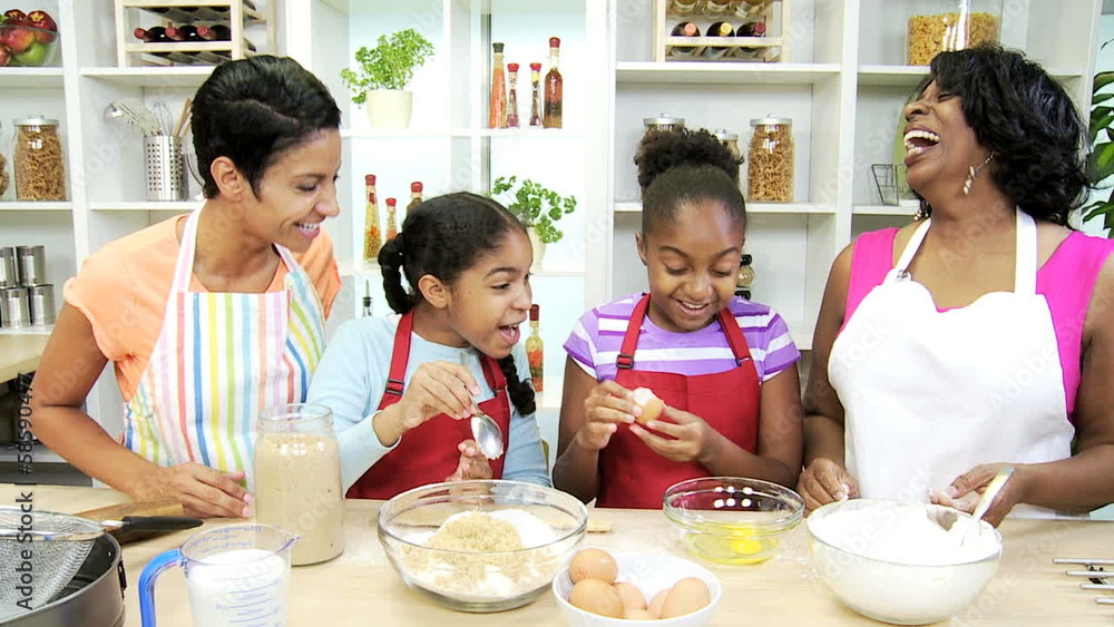 Young Girls Kitchen African American Mother Grandma Young Girls Kitchen African American Mother Grandma