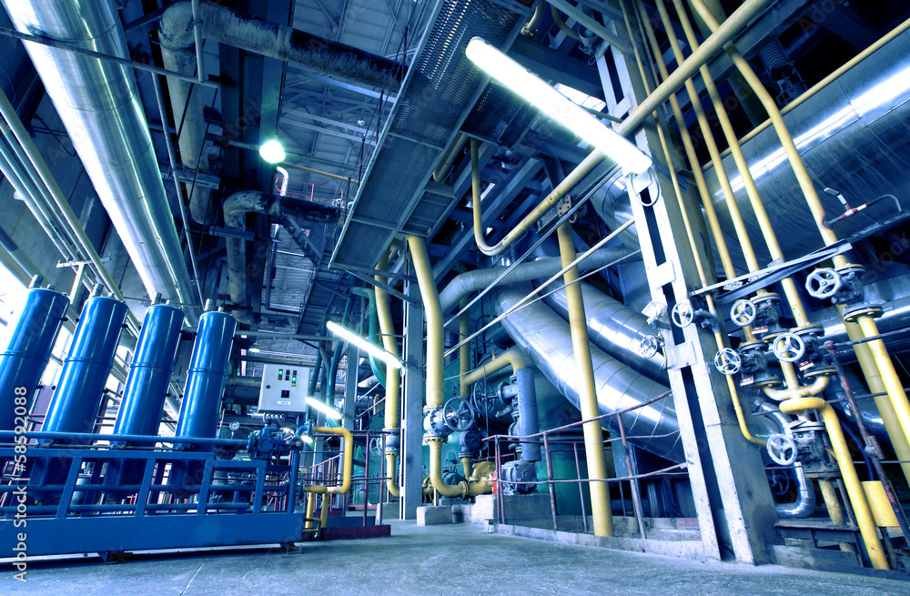 Equipment, cables and piping in blue tones Equipment, cables and piping in blue tones