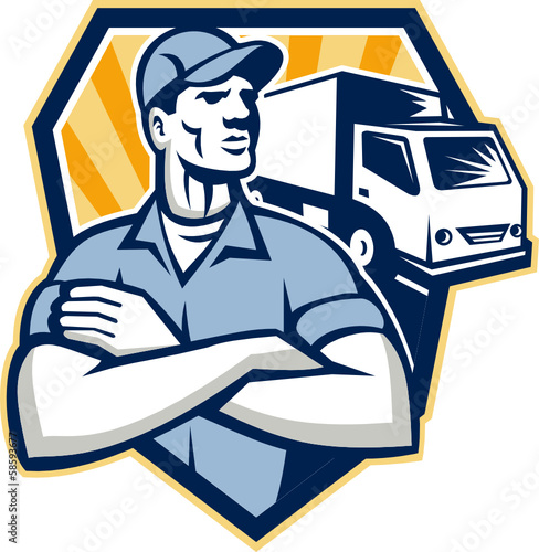 Removal Man Moving Delivery Van Crest Retro