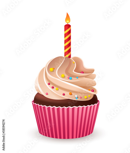 Birthday cupcake with burning candle