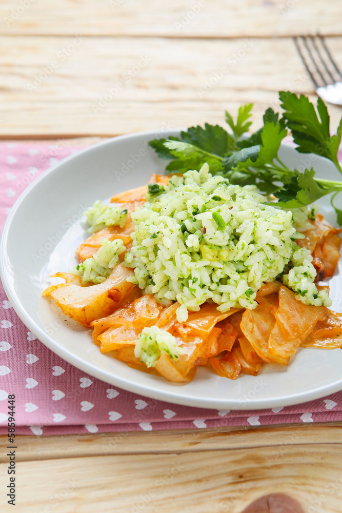 braised cabbage with rice braised cabbage with rice