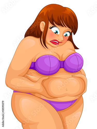 chubby woman grabbing her belly