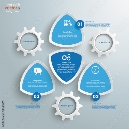 4 Round Triangles White Gears Blue Infographic