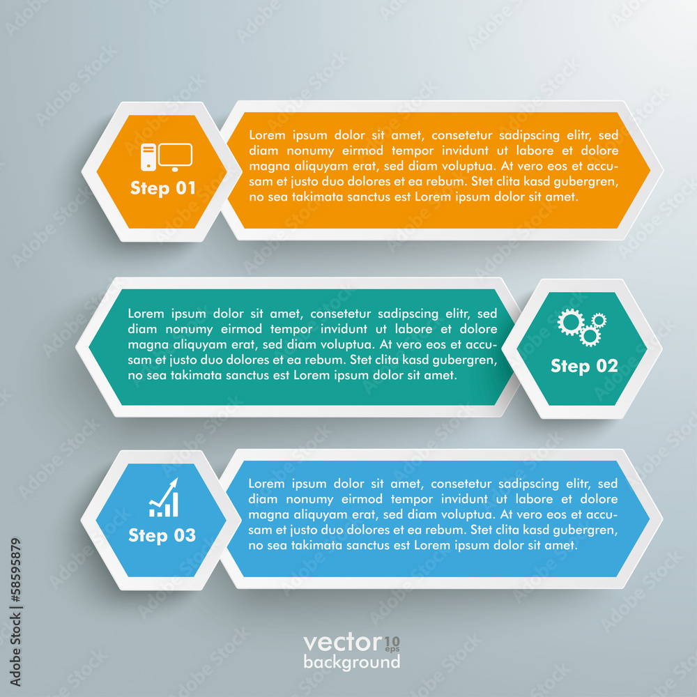 Long Hexagons Development Banner 3 Steps Long Hexagons Development Banner 3 Steps