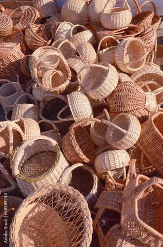 many Handmade wicker baskets in fair