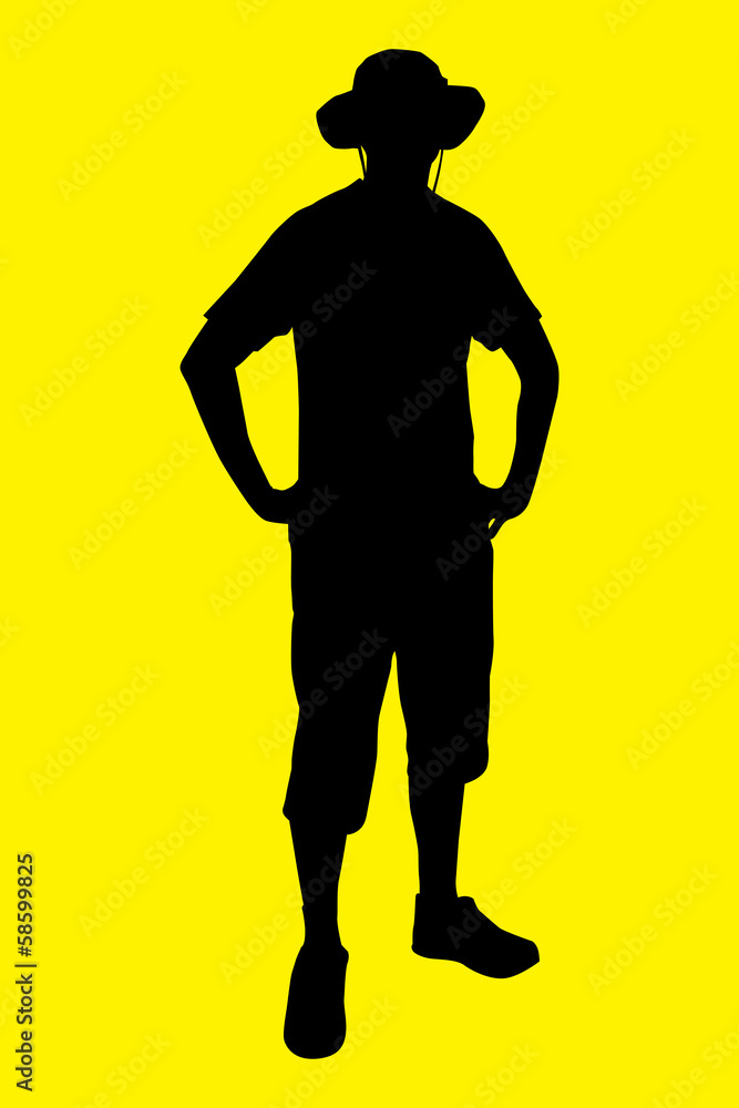 Vector illustration of tourist under the yellow background